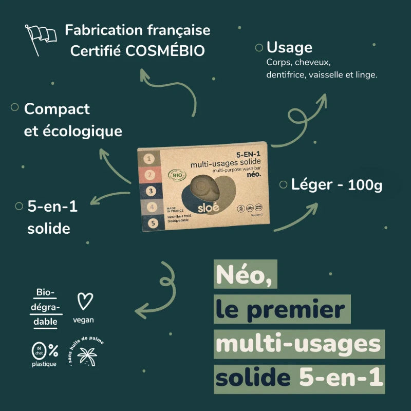 Sloé – Solid soap 🧼 Néo V3 multi-purpose 5-in-1 (100 g) by Sloé