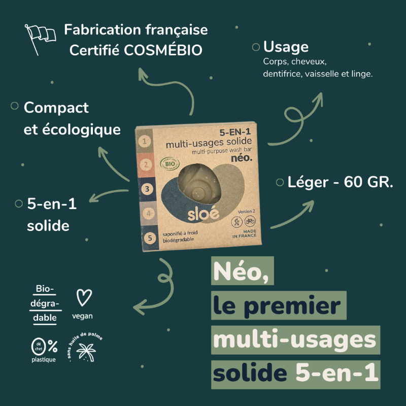 🧼 Néo V3 – 5-in-1 multi-purpose solid nomadic soap (60g) by Sloé