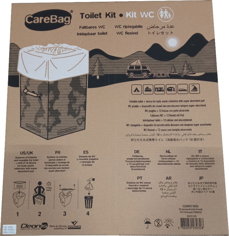Cleanis cardboard dry toilet kit – Compact, practical, eco-responsible & economical for vans, roof tents, campers, truck drivers, fishermen...